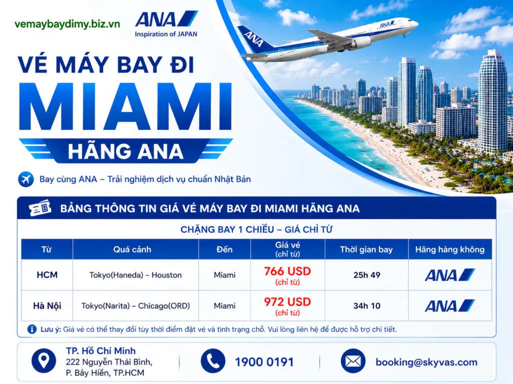 Vé máy bay đi Miami hãng ANA giá chỉ từ 766 USD.