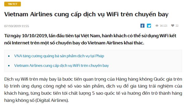 Vietnam Airlines Wifi